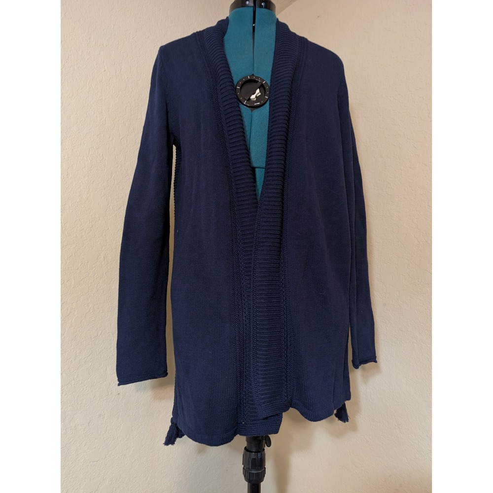 Lilly Pulitzer Ashwood Cardigan Womens M Navy Tassel Open Front Sweater Preppy
